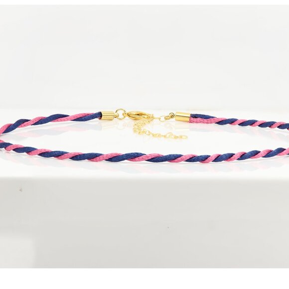 Pink Blue Thread Necklace Choker Adjustable Length Twisted Design Chokers (#90) - Picture 7 of 11